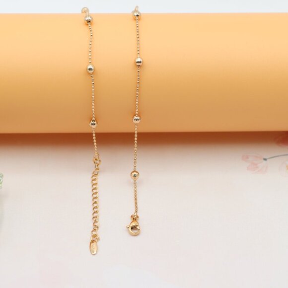 "Beaded Ball Chain Rose Gold Necklace, XPNL0184 - Picture 10 of 13